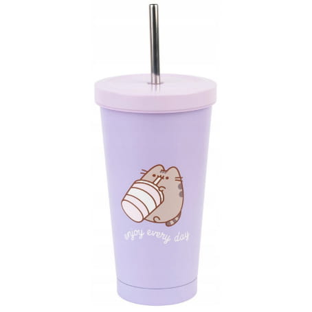 Pusheen Kubek metalowy w pudełku z metalową rurką [Violet] [VM03]